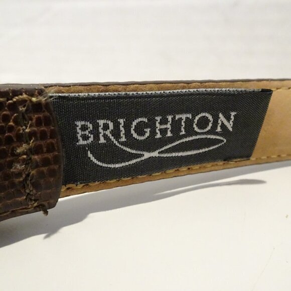 Brighton Embossed Snakeskin Leather Belt Size M 30 Brown Mixed Metal Buckle - Picture 4 of 5